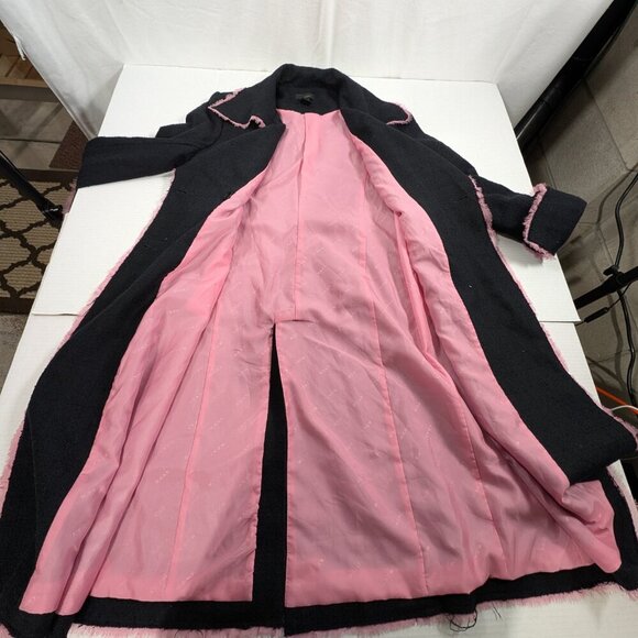 WD NY Silk Black with Pink Accents Trench Coat Womens 8 - Picture 4 of 6